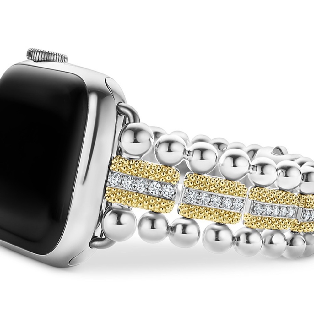 NEW LAGOS Caviar S/S 18K Yellow Gold & Diamond Apple Watch® Bracelet 38-45mm